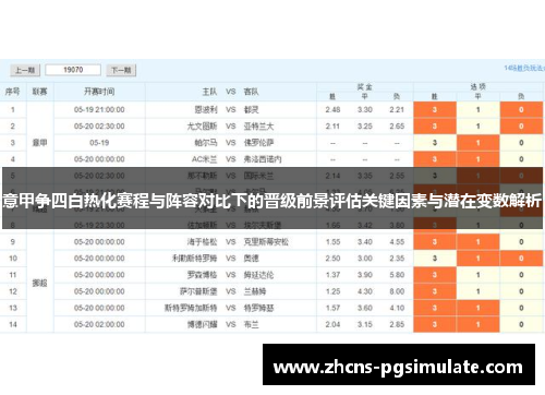 意甲争四白热化赛程与阵容对比下的晋级前景评估关键因素与潜在变数解析